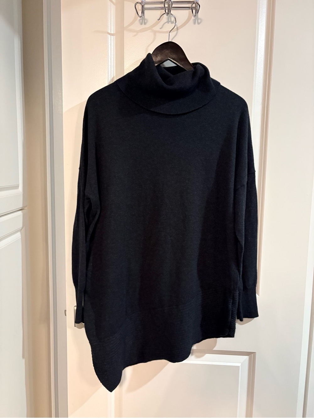 Women's Charcoal Asymmetrical Turtlecdvk Sweater Tunic